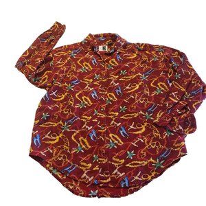 JENNIFER MOORE PETITES SIZE SMALL LONG SLEEVE BUTTON DOWN JEWELS PRINT RED